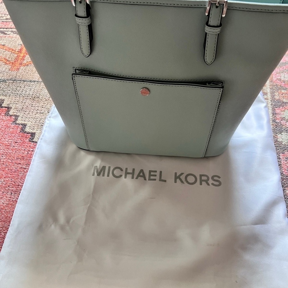 Michael Kors Green Structured Tote with Metallic Accents